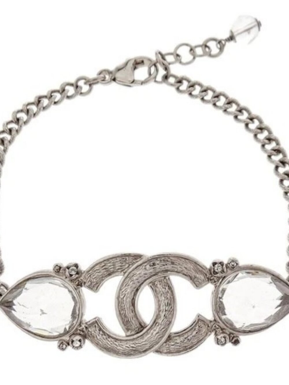 Chanel CC Bracelet Rhinestone Silver 15K 117641